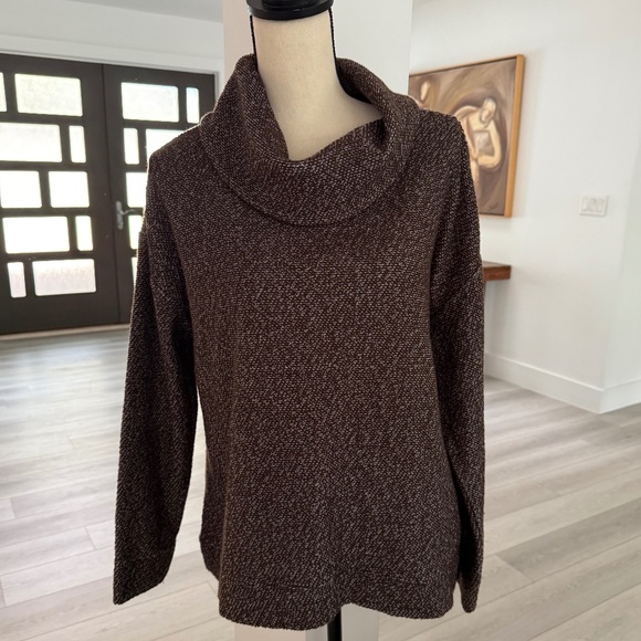 Lands' End Cowl Neck Dark Brown/White Boucle Textured Sweater Size M - Picture 1 of 8